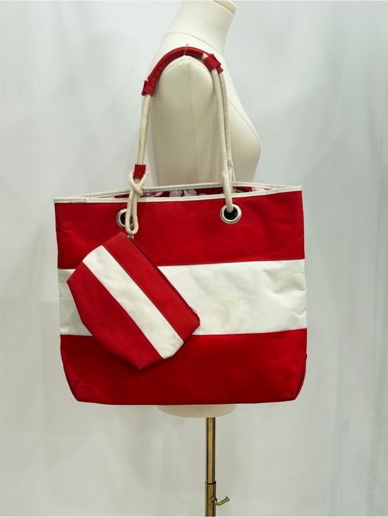 Lancome Handbags - Vintage Lancôme Red White Reversible Beach Tote Bag With Pouch